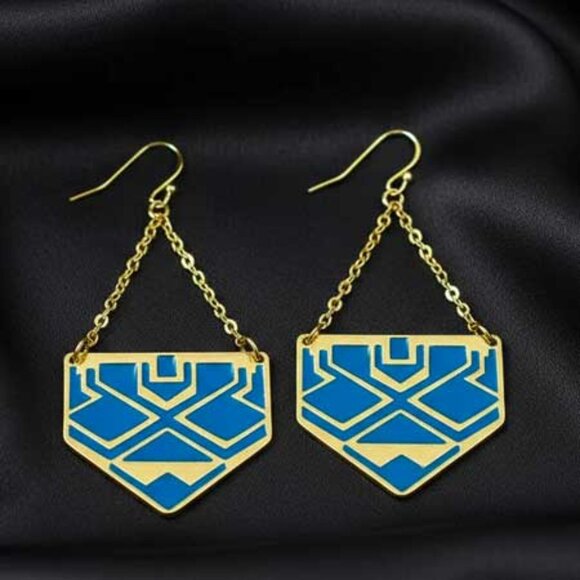 2/$21 Ladies Blue Gold Aztec Dangle Earrings - Picture 1 of 8